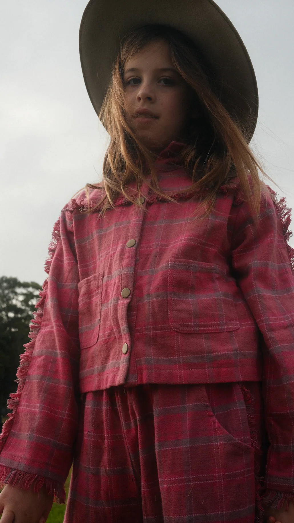 Fringe jacket - washed pink check - Image 3