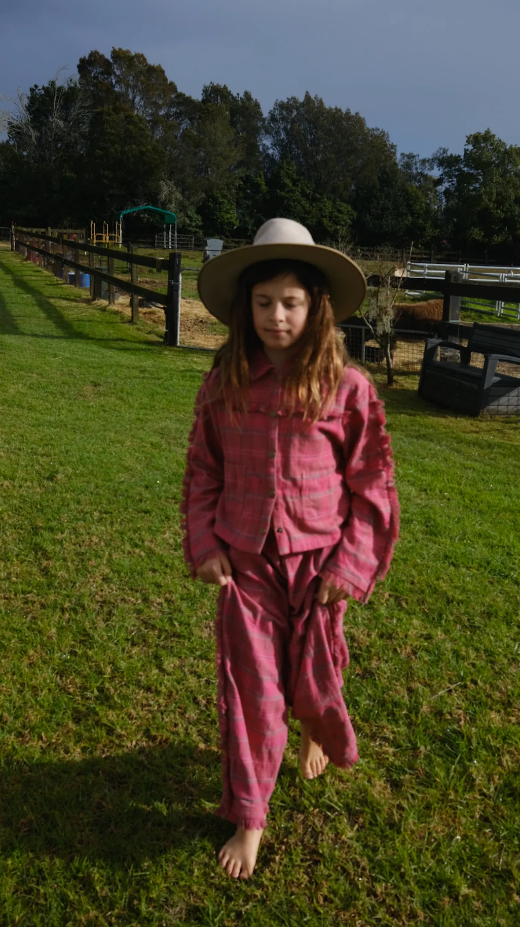 Fringe jacket - washed pink check - Image 7