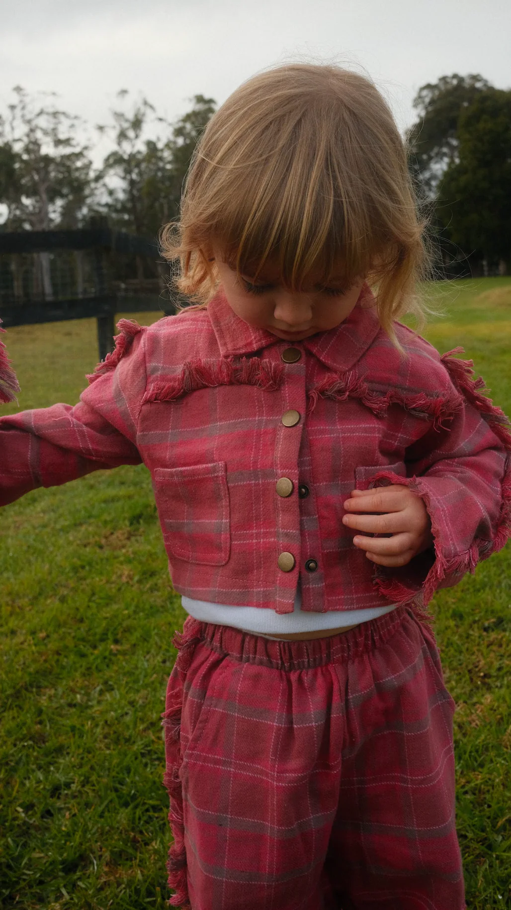 Fringe jacket - washed pink check - Image 8