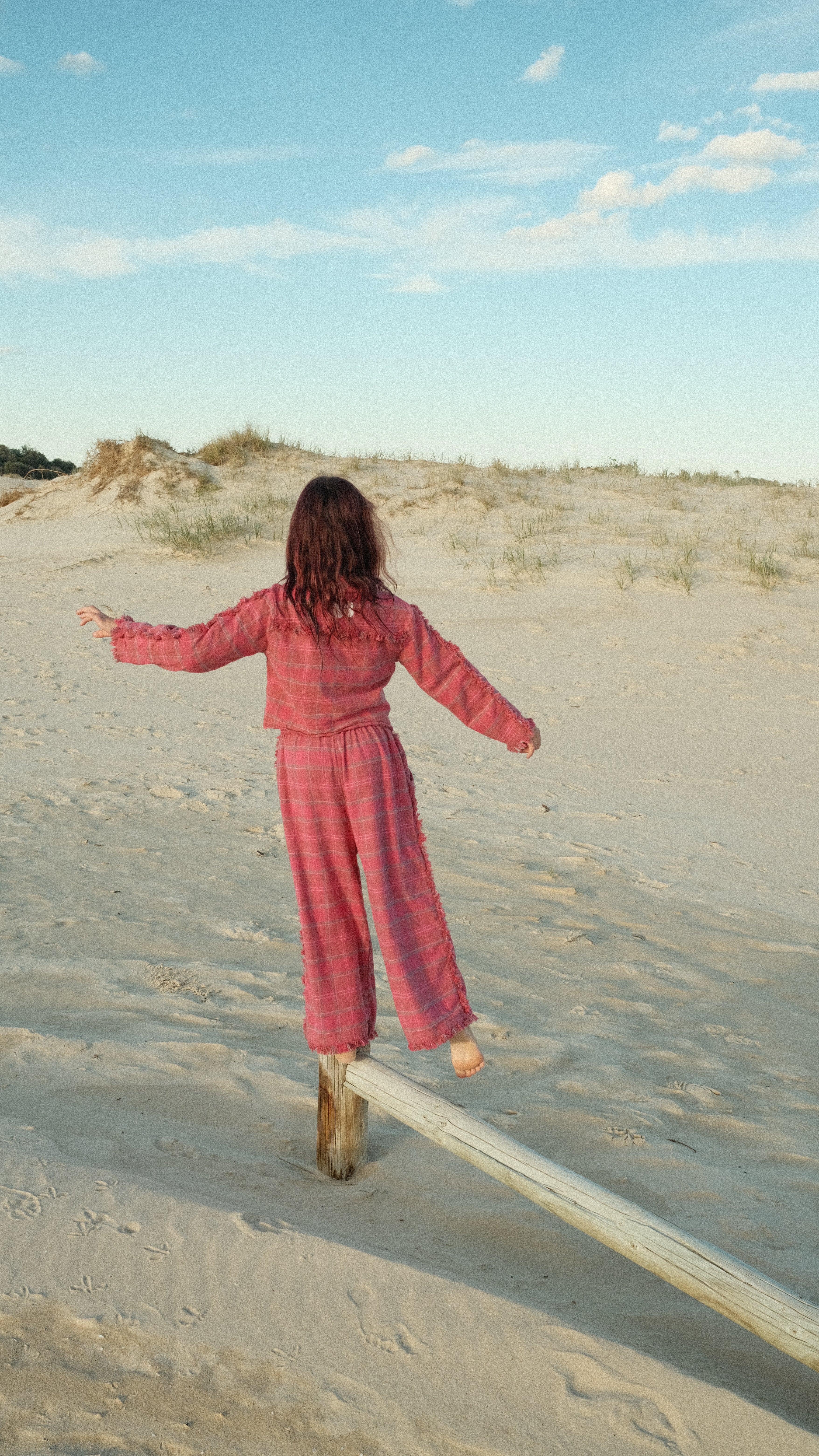 Fringe pants - washed pink check - Image 3